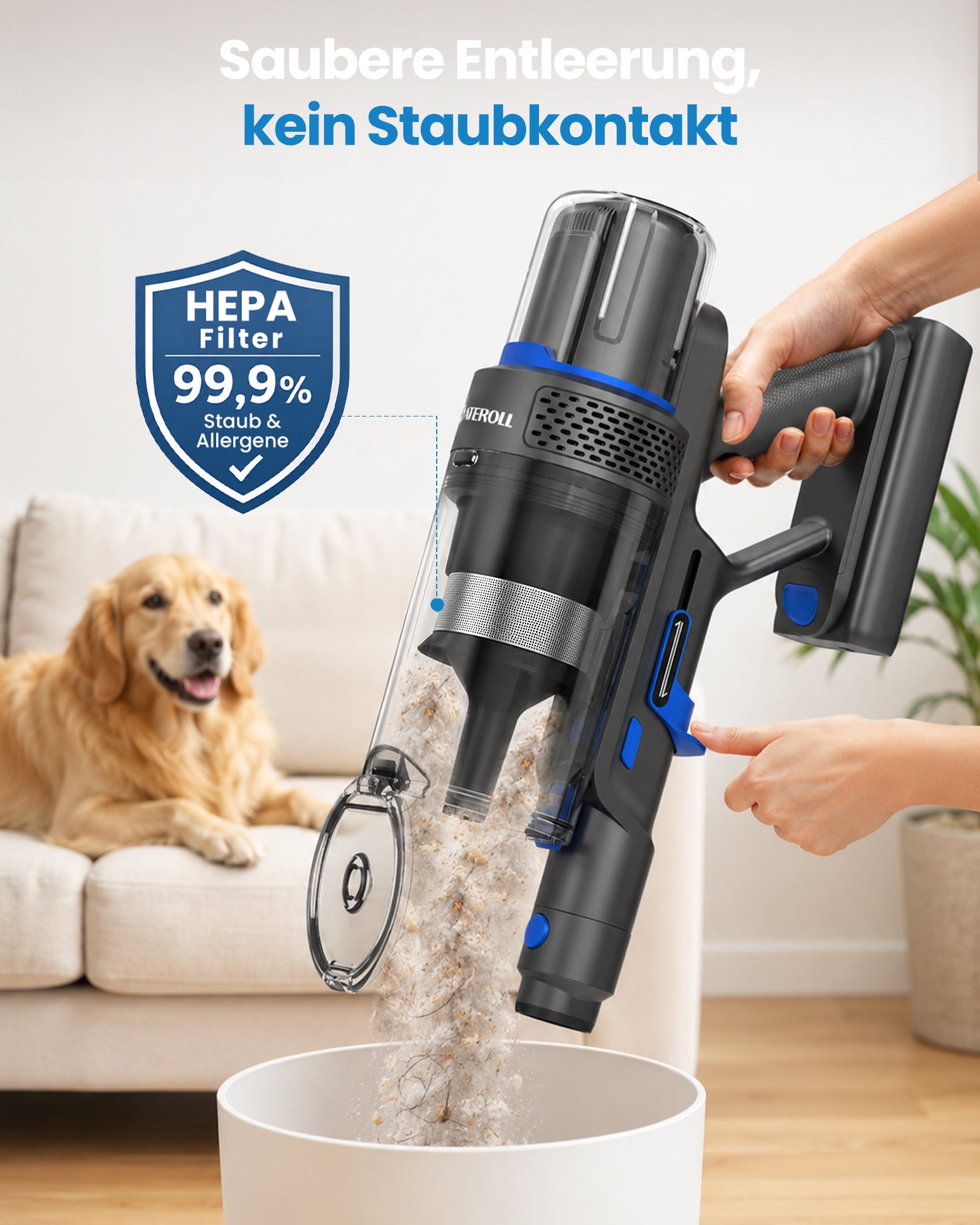Ateroll 75kPa Cordless Vacuum Cleaner with Self-Standing Design