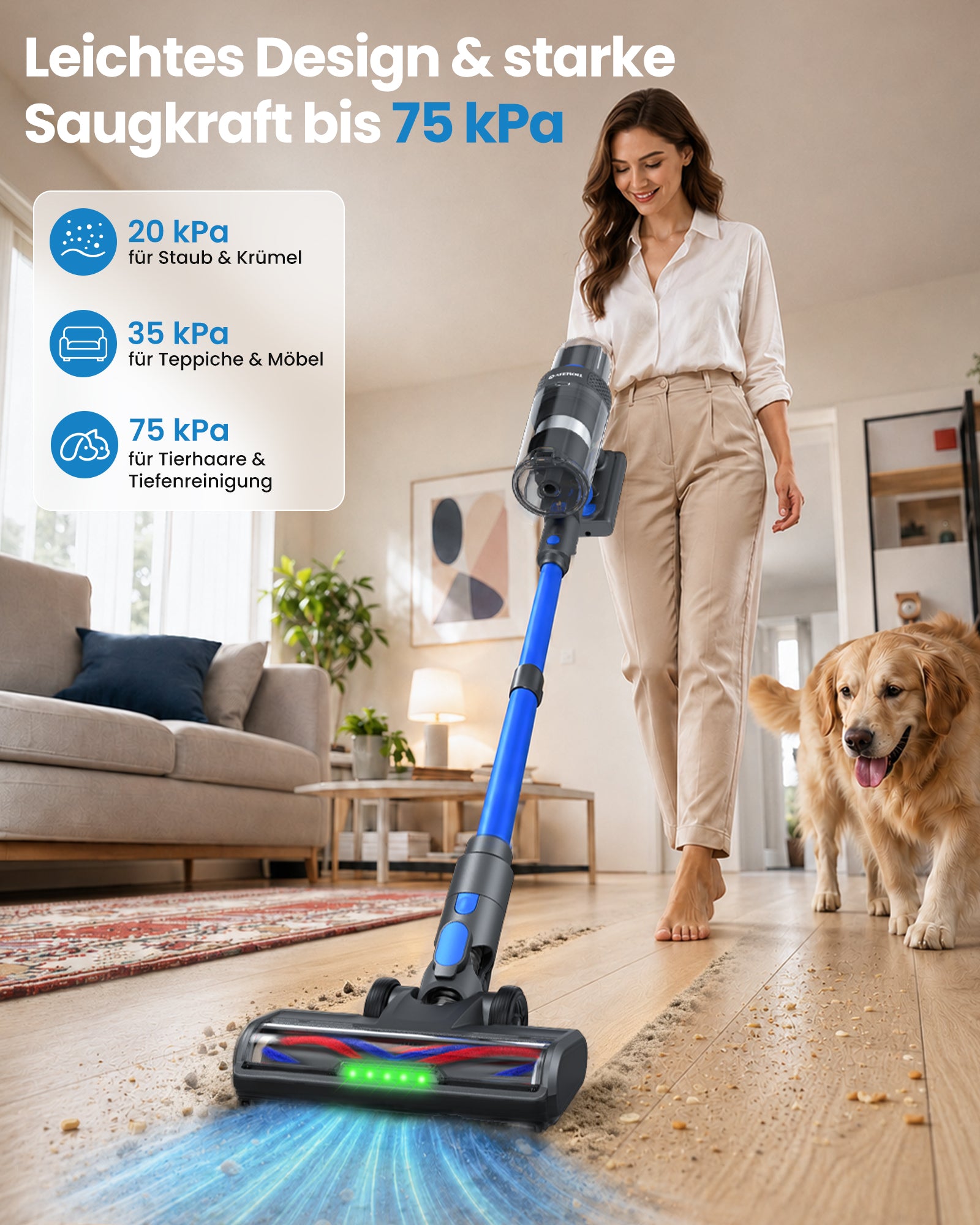 Ateroll 75kPa Cordless Vacuum Cleaner with Self-Standing Design