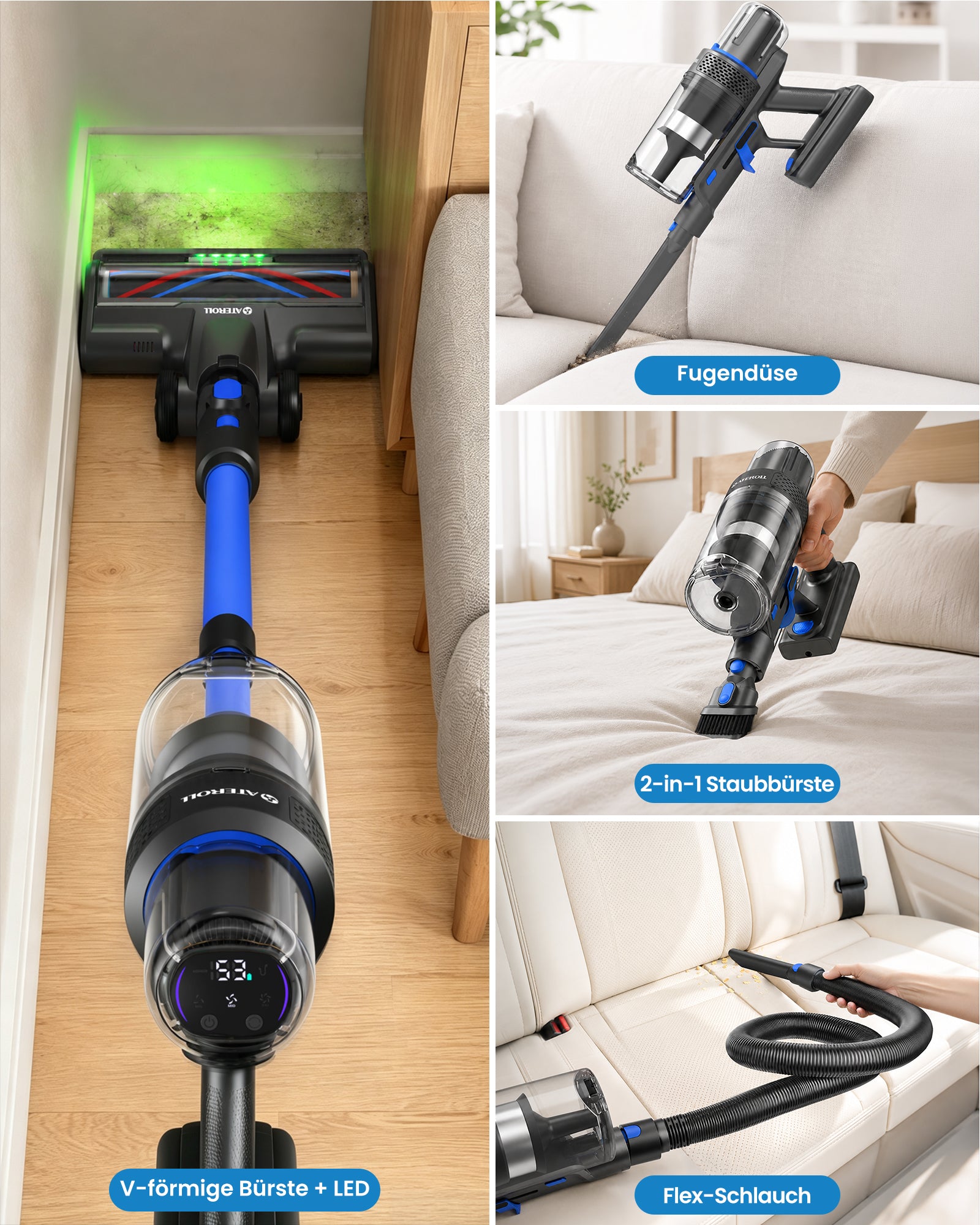 Ateroll 75kPa Cordless Vacuum Cleaner with Self-Standing Design