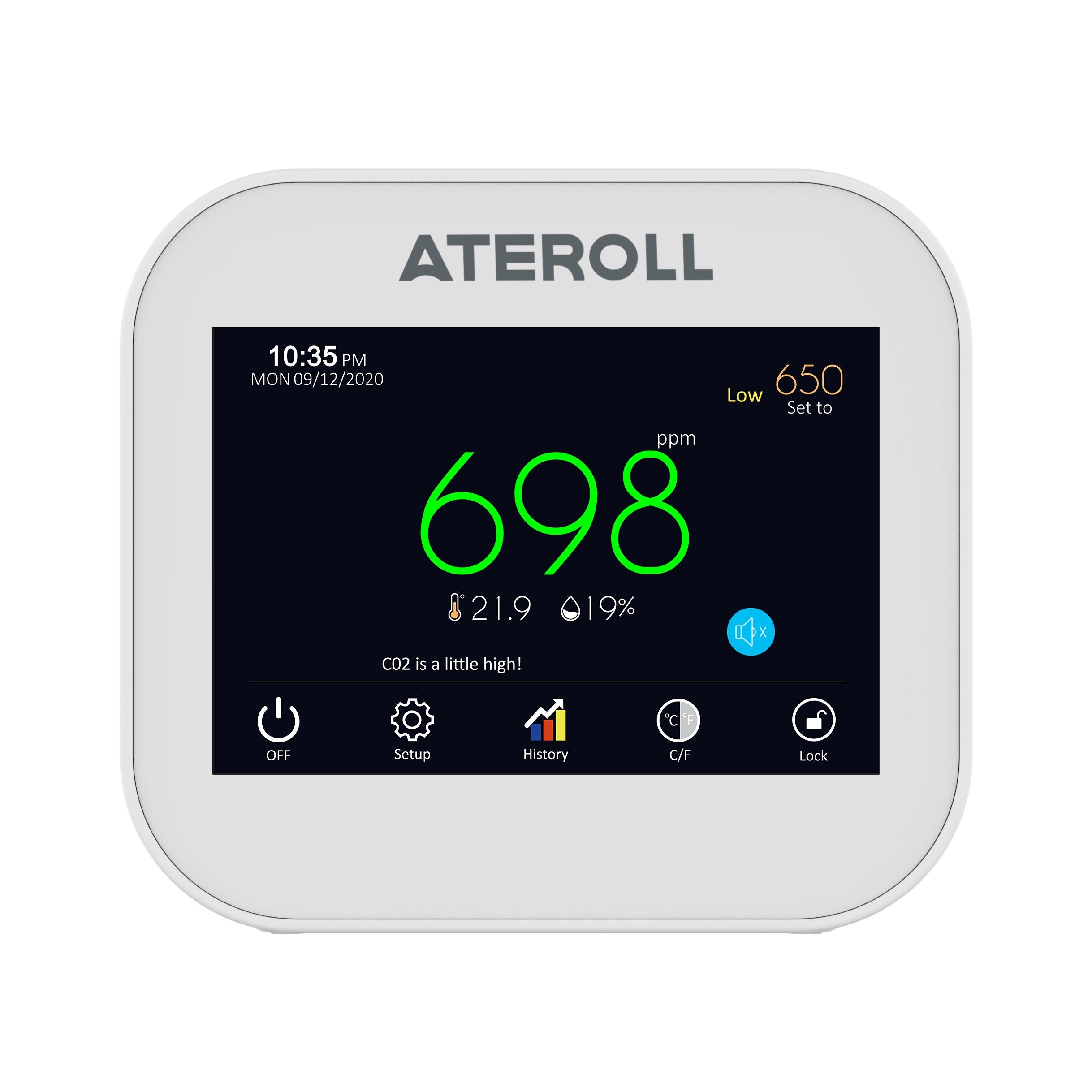 Ateroll Smart CO2 & Air Quality Monitor with Touch Screen